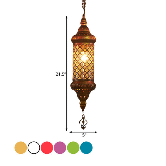 Colorful Glass Lantern Pendant Light For Restaurant - Traditional Design