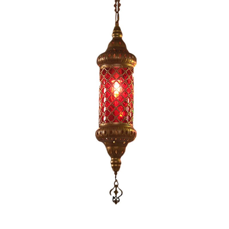 Colorful Glass Lantern Pendant Light For Restaurant - Traditional Design