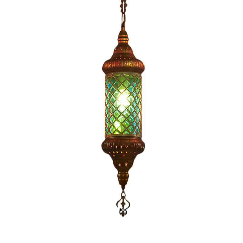 Colorful Glass Lantern Pendant Light For Restaurant - Traditional Design