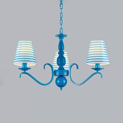 Contemporary Blue Pendant Lamp: 3 Bulb Metal Chandelier For Boys Bedroom