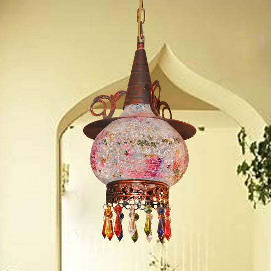 Lantern Porch Pendant Light With Traditional Cut Glass White/Red/Yellow 1 Head Hanging Ceiling