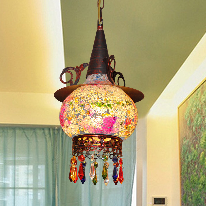 Lantern Porch Pendant Light With Traditional Cut Glass White/Red/Yellow 1 Head Hanging Ceiling