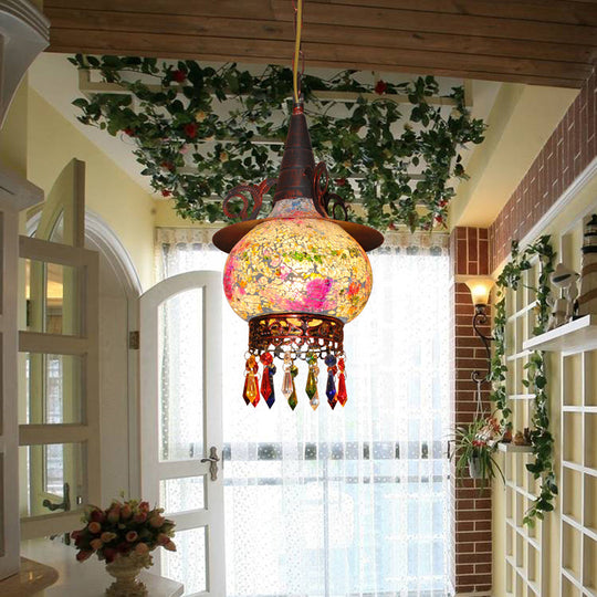 Lantern Porch Pendant Light With Traditional Cut Glass White/Red/Yellow 1 Head Hanging Ceiling