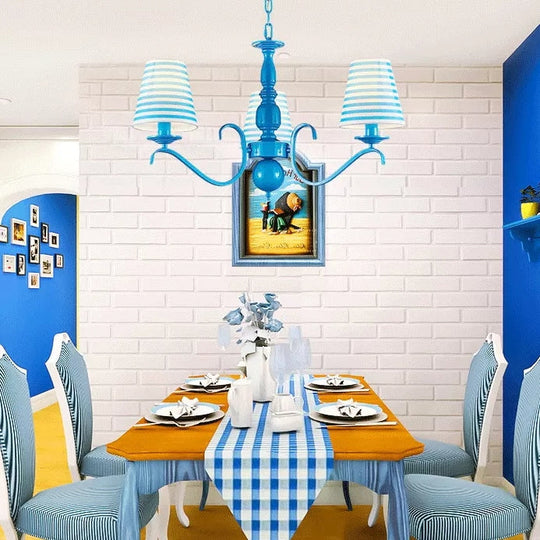 Contemporary Blue Pendant Lamp: 3 Bulb Metal Chandelier For Boys Bedroom