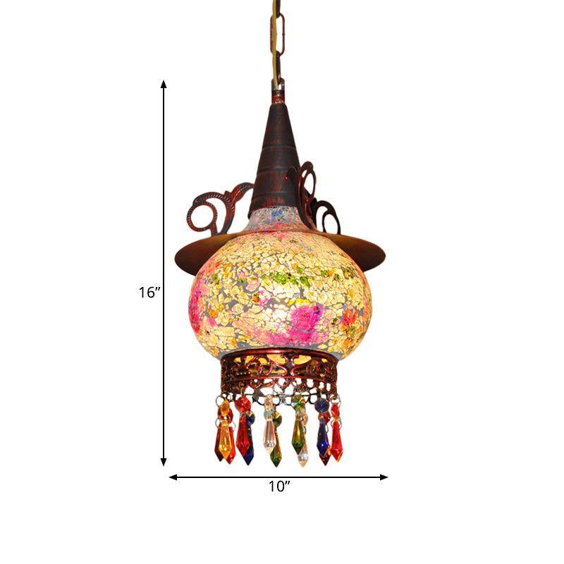 Lantern Porch Pendant Light With Traditional Cut Glass White/Red/Yellow 1 Head Hanging Ceiling