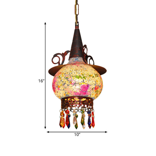 Lantern Porch Pendant Light With Traditional Cut Glass White/Red/Yellow 1 Head Hanging Ceiling