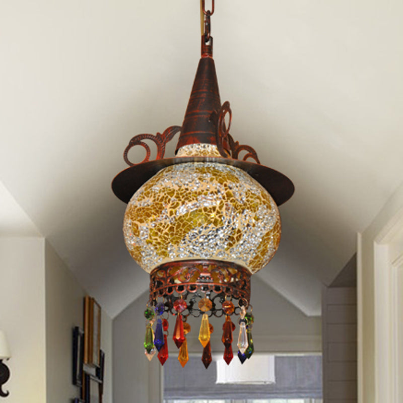 Lantern Porch Pendant Light With Traditional Cut Glass White/Red/Yellow 1 Head Hanging Ceiling