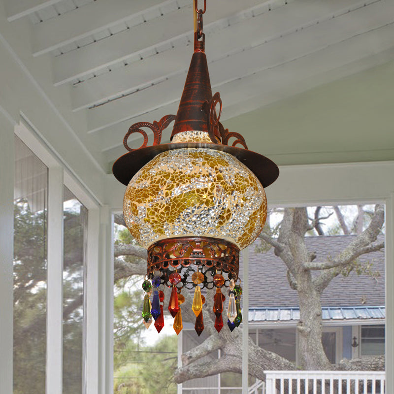 Lantern Porch Pendant Light With Traditional Cut Glass White/Red/Yellow 1 Head Hanging Ceiling