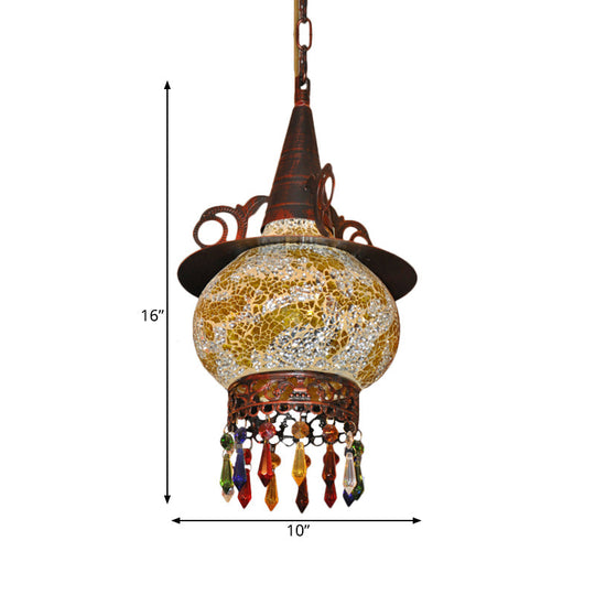 Lantern Porch Pendant Light With Traditional Cut Glass White/Red/Yellow 1 Head Hanging Ceiling