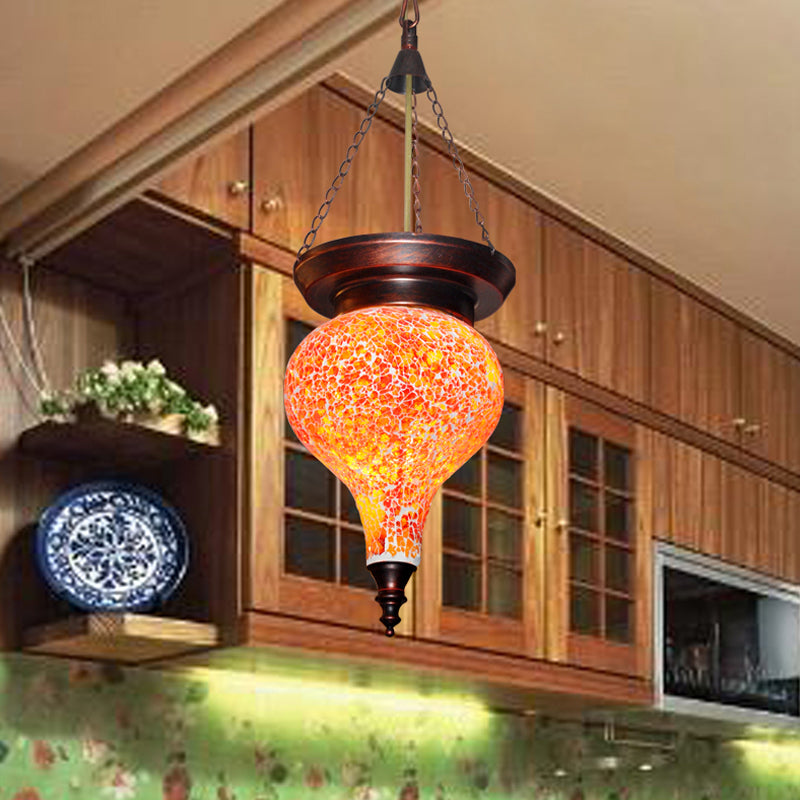 Multicolored Stained Glass Pendant Light With Traditional Urn Design In Orange Red