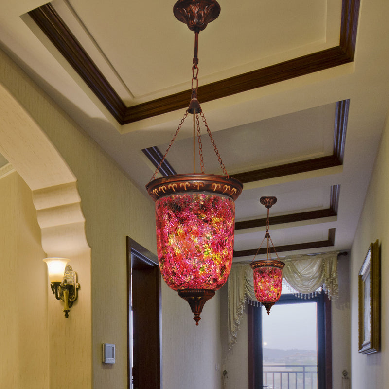 Vintage Cut Glass Red Hanging Light Urn Pendant - Perfect For Hallway