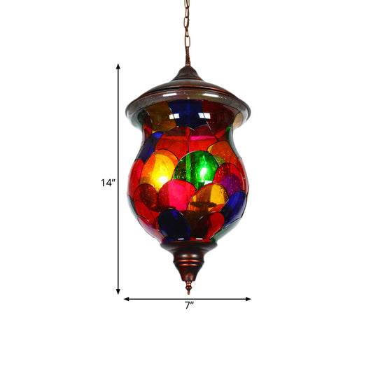 Mediterranean Stained Glass Urn Living Room Pendant Light Fixture - Red (1 Head)