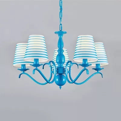 Blue Metal Chandelier: Bucket Shade Pendant Light With 5 Contemporary Lights For Dining Room