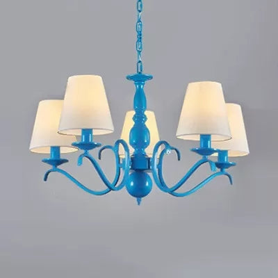 Blue Metal Chandelier: Bucket Shade Pendant Light With 5 Contemporary Lights For Dining Room