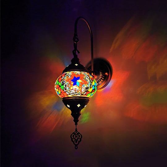 Decorative Hand Rolled Art Glass Wall Sconce - Red/Orange/Green Blue-Red