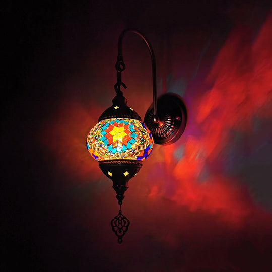 Decorative Hand Rolled Art Glass Wall Sconce - Red/Orange/Green Orange Red