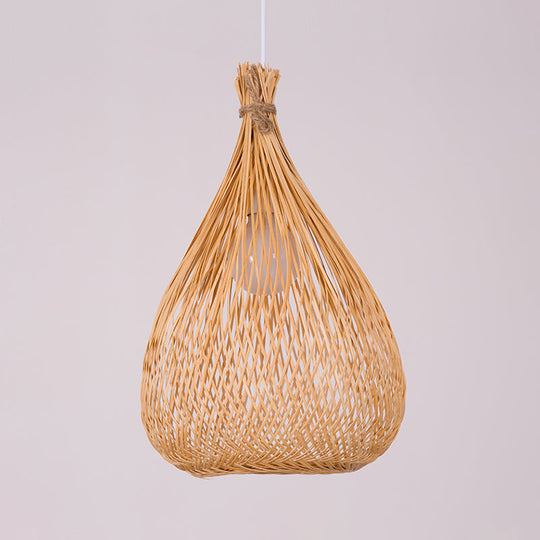 Japanese Bamboo Pendant Lighting: Hand-Woven 1 Bulb Wood Ceiling Suspension Lamp For Tearoom