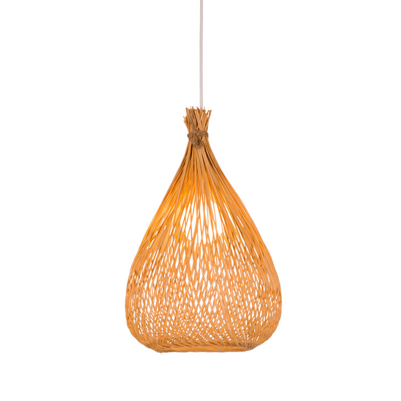 Japanese Bamboo Pendant Lighting: Hand-Woven 1 Bulb Wood Ceiling Suspension Lamp For Tearoom