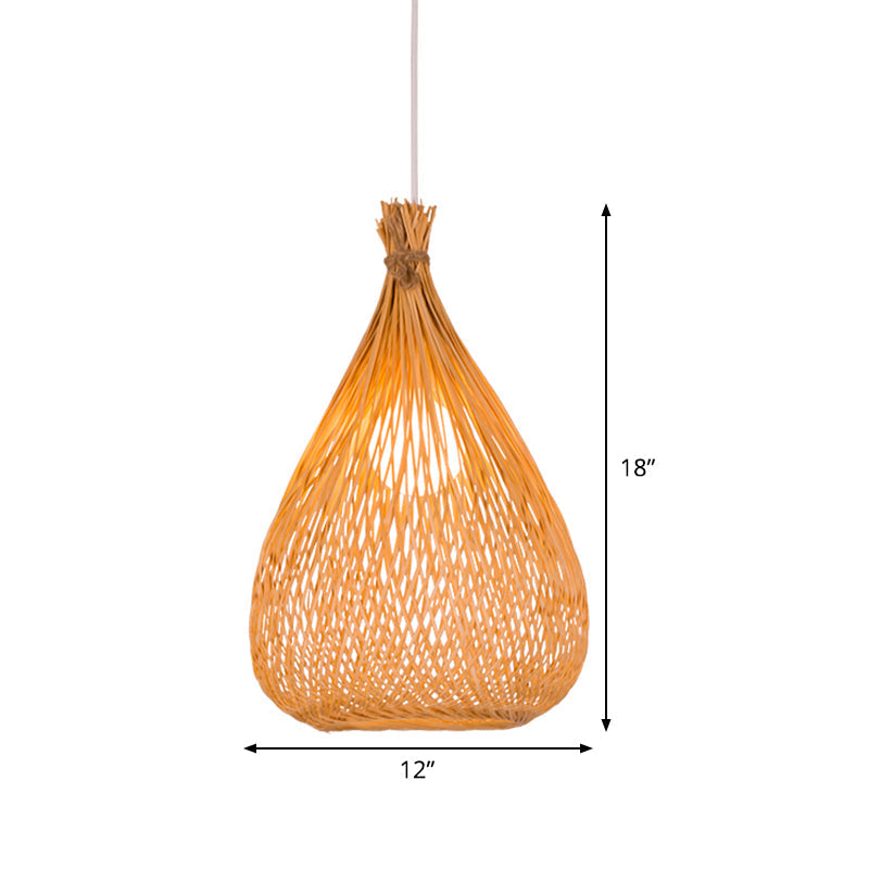 Japanese Bamboo Pendant Lighting: Hand-Woven 1 Bulb Wood Ceiling Suspension Lamp For Tearoom