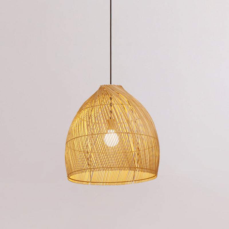 Asia Beige Dining Room Ceiling Lamp With Bamboo Shade - Hanging Pendant Light