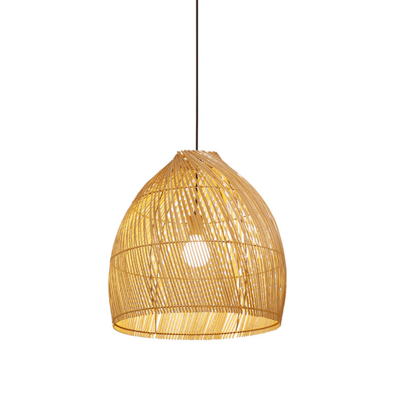 Asia Beige Dining Room Ceiling Lamp With Bamboo Shade - Hanging Pendant Light