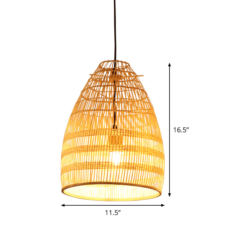 Bamboo Pendant Light - Wide Flare Ceiling Lamp With 1 Bulb In Beige