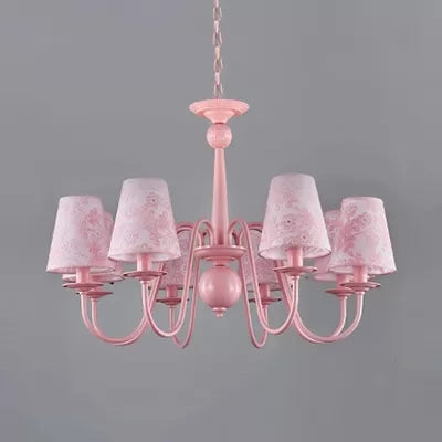 Petal Villa Pink Fabric Trapezoid Ceiling Chandelier - Modern Multi-Head Pendant