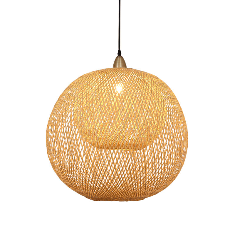 Handcrafted Bamboo Ceiling Light - Chinese Inspired 1-Bulb Beige Fixture