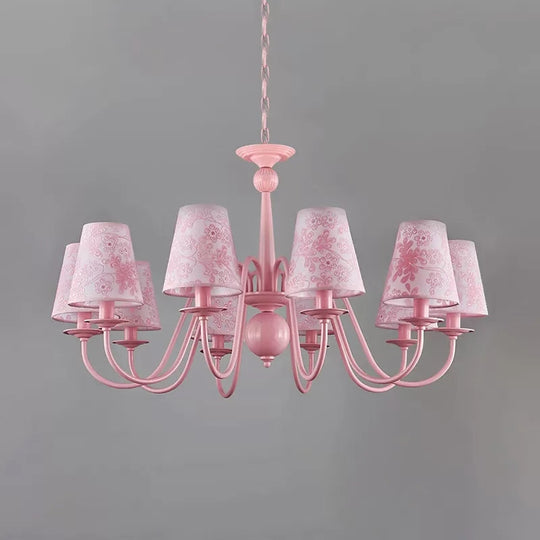 Petal Villa Pink Fabric Trapezoid Ceiling Chandelier - Modern Multi-Head Pendant