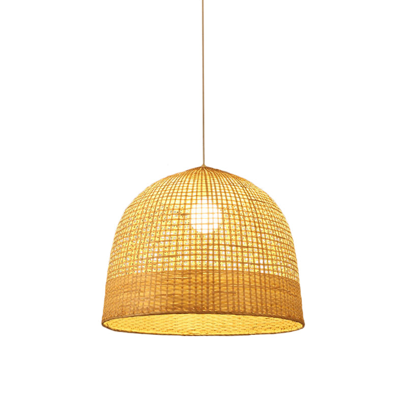 Japanese Beige Domed Pendant Lamp: Bamboo Ceiling Light For Teahouse