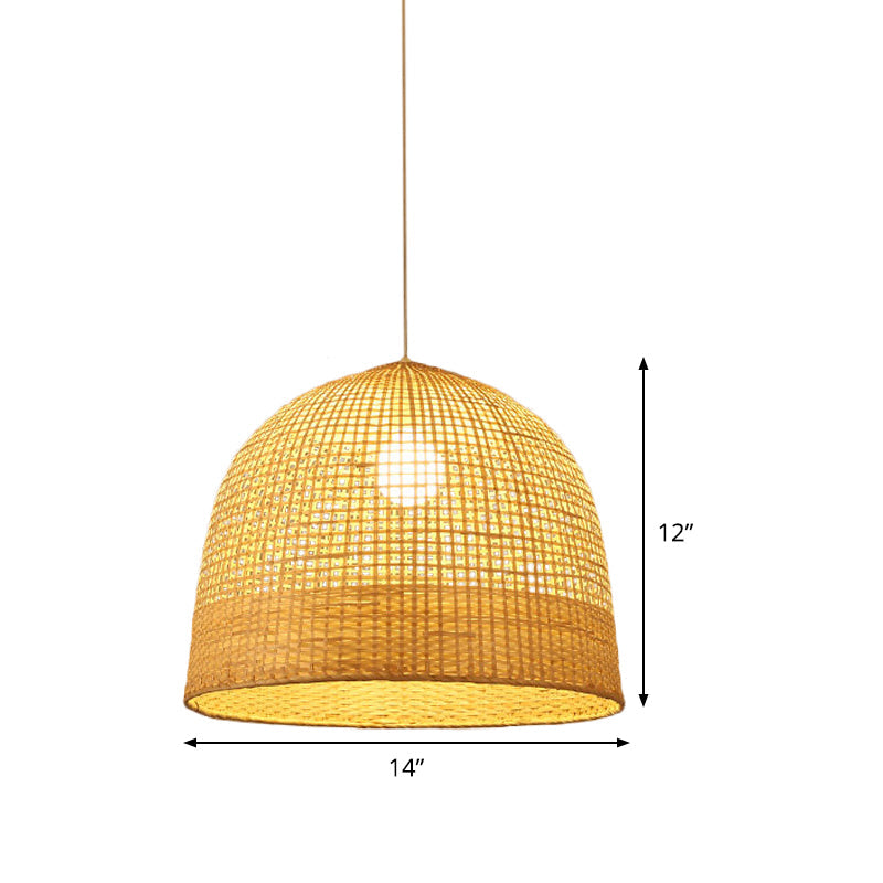 Japanese Beige Domed Pendant Lamp: Bamboo Ceiling Light For Teahouse