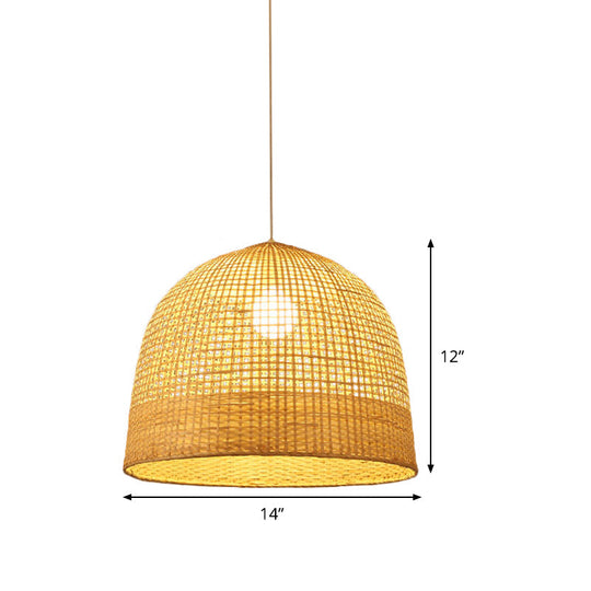 Japanese Beige Domed Pendant Lamp: Bamboo Ceiling Light For Teahouse