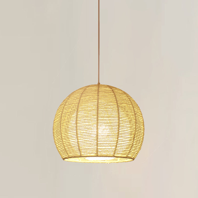 Chinese Beige Bamboo Sphere Ceiling Lamp - 1 Head Hanging Light Fixture