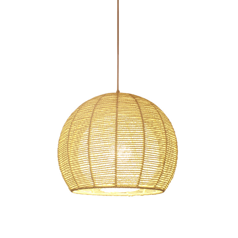 Chinese Beige Bamboo Sphere Ceiling Lamp - 1 Head Hanging Light Fixture