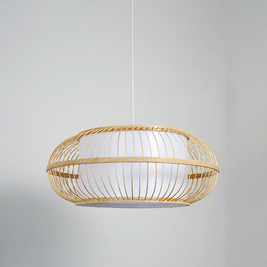 Asia Beige Bamboo Lantern Ceiling Lamp - Restaurant Hanging Light Fixture