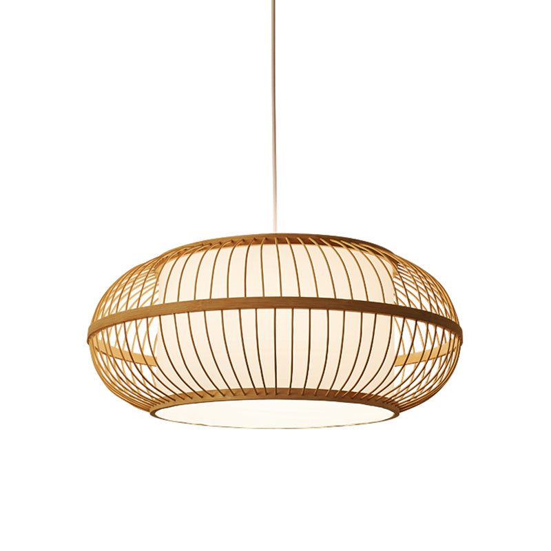 Asia Beige Bamboo Lantern Ceiling Lamp - Restaurant Hanging Light Fixture