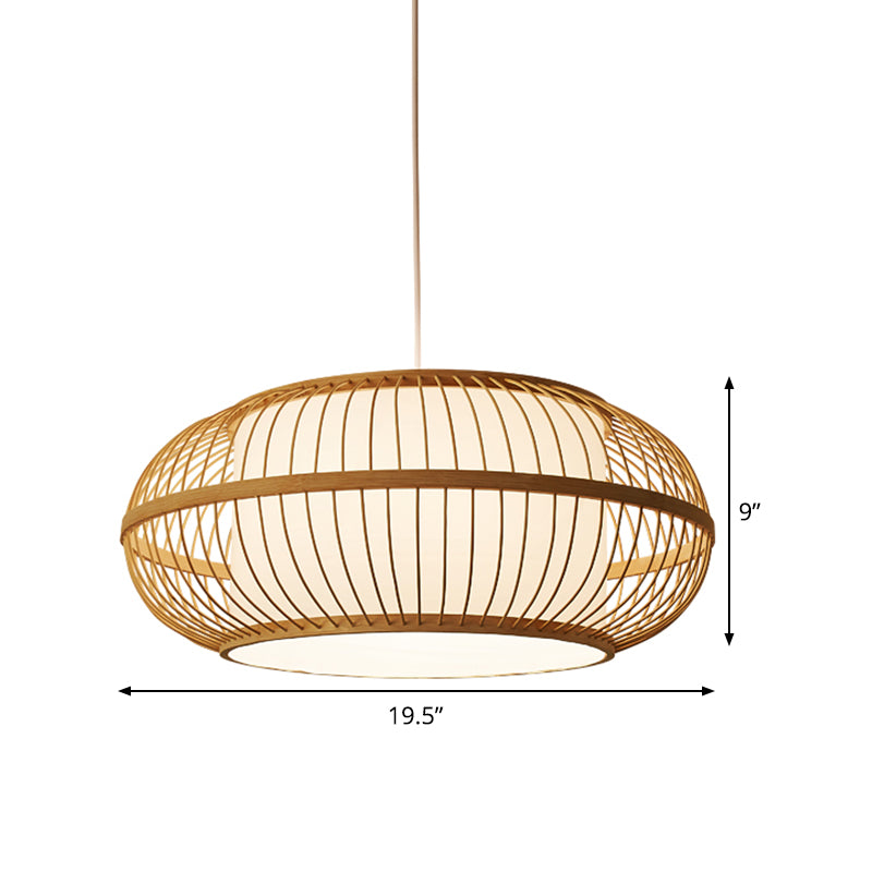 Asia Beige Bamboo Lantern Ceiling Lamp - Restaurant Hanging Light Fixture