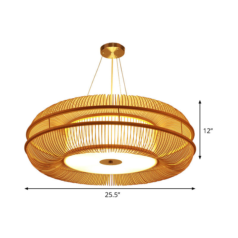 Bamboo Pendant Light With Beige Shade - Single Bulb Ceiling Lamp 25.5/31.5