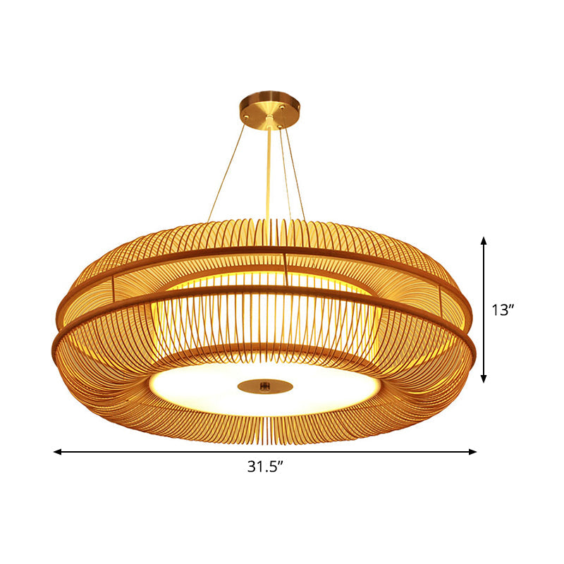 Bamboo Pendant Light With Beige Shade - Single Bulb Ceiling Lamp 25.5/31.5