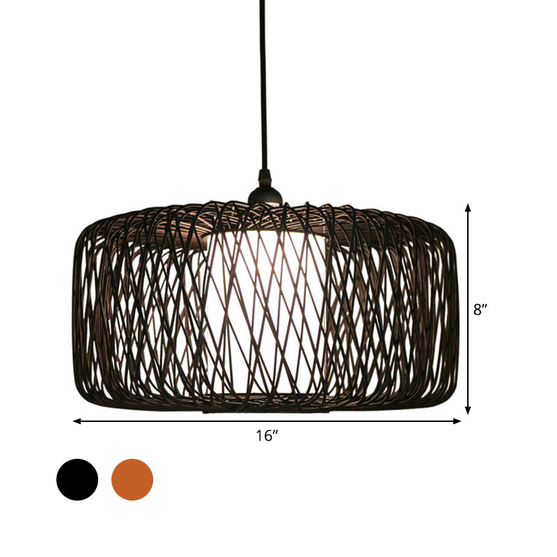 Bamboo Hanging Lamp - Asian Design 1 Bulb Pendant Light For Dining Room