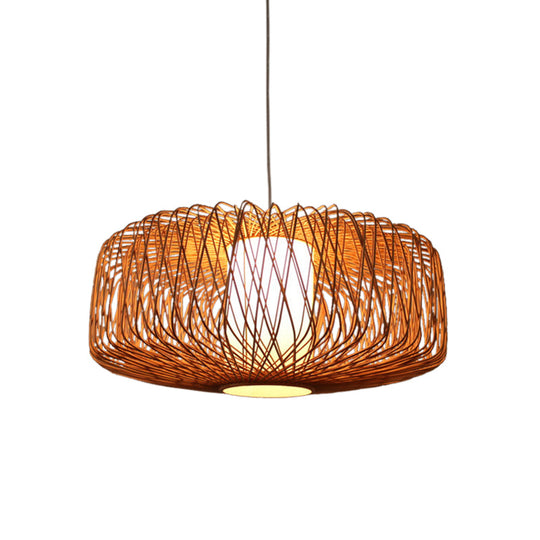 Bamboo Hanging Lamp - Asian Design 1 Bulb Pendant Light For Dining Room