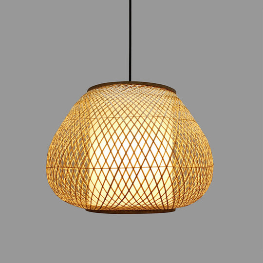 Bamboo Pear Pendant Light: Contemporary 1-Bulb Beige Suspension Fixture For Living Room