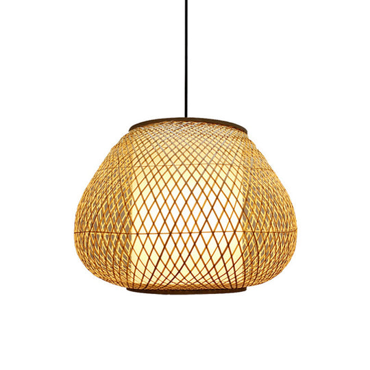 Bamboo Pear Pendant Light: Contemporary 1-Bulb Beige Suspension Fixture For Living Room