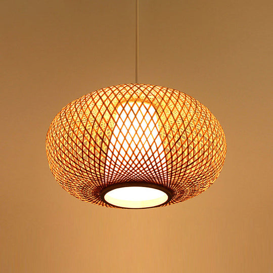 Japanese Bamboo Pendant Lighting - Handmade 1 Head 14/18 Wide Beige Hanging Light Fixture / 14