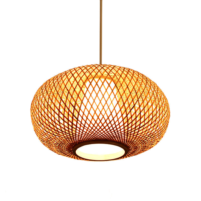 Japanese Bamboo Pendant Lighting - Handmade 1 Head 14/18 Wide Beige Hanging Light Fixture