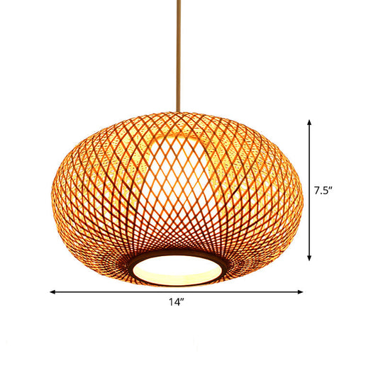 Japanese Bamboo Pendant Lighting - Handmade 1 Head 14/18 Wide Beige Hanging Light Fixture