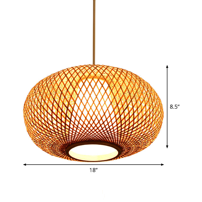 Japanese Bamboo Pendant Lighting - Handmade 1 Head 14/18 Wide Beige Hanging Light Fixture