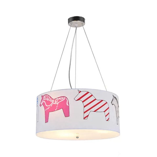 White Horse Fabric Chandelier: Animal Round Pendant For Kid Bedroom / Angel