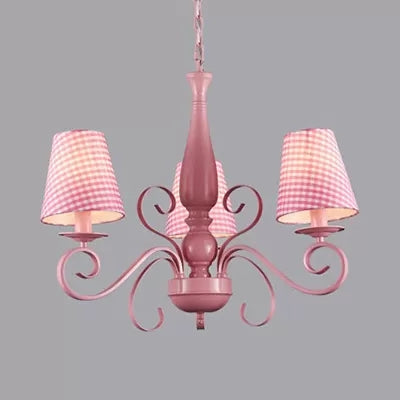 Kids Pink Chandelier: Girl Bedroom Metal Shade Tapered 3 Lights Hanging Light