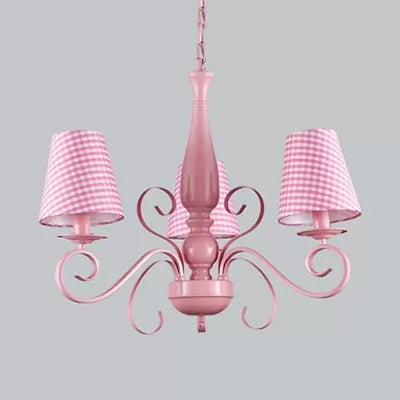 Kids Pink Chandelier: Girl Bedroom Metal Shade Tapered 3 Lights Hanging Light / Trellis